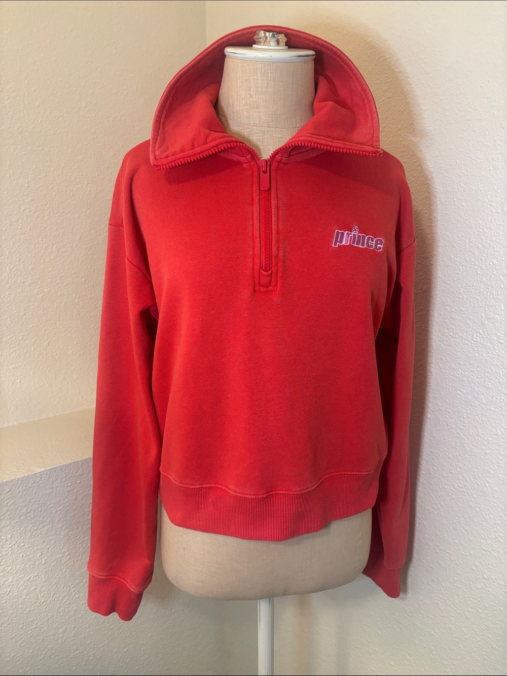 Prince Pickleball Salmon Pink Quarter Zip Preppy Cropped Sweatshirt